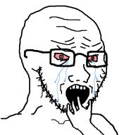 bald crying glasses hand open_mouth red_eyes scared stubble variant:soyak // 708x800 // 9.5KB